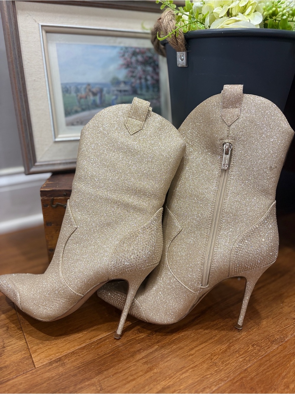 Jessica Simpson Cicee Boot Gold Western Glitter Stiletto High Ankle Stiletto 7 - Picture 10 of 13